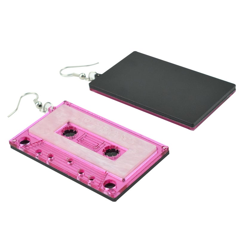 MIAIULIA Cassette Tape Dangle 80s earrings 1980s Style Costume Earring Lilac Tape - Image 2